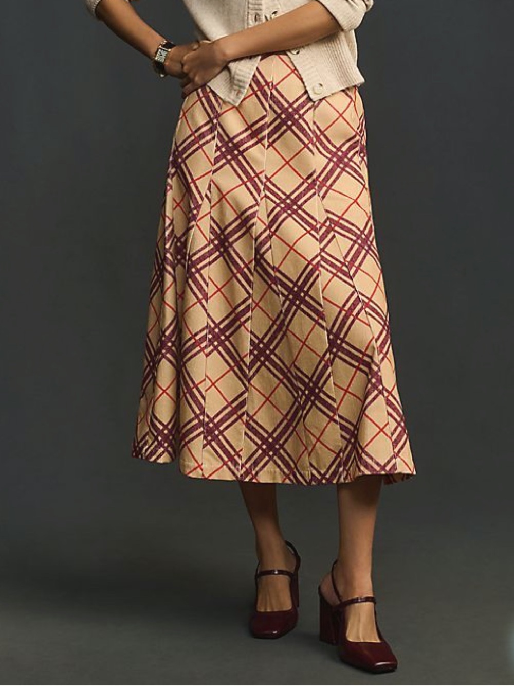 Anthropologie Banjanan Denise Plaid Corduroy Midi Skirt | Small
